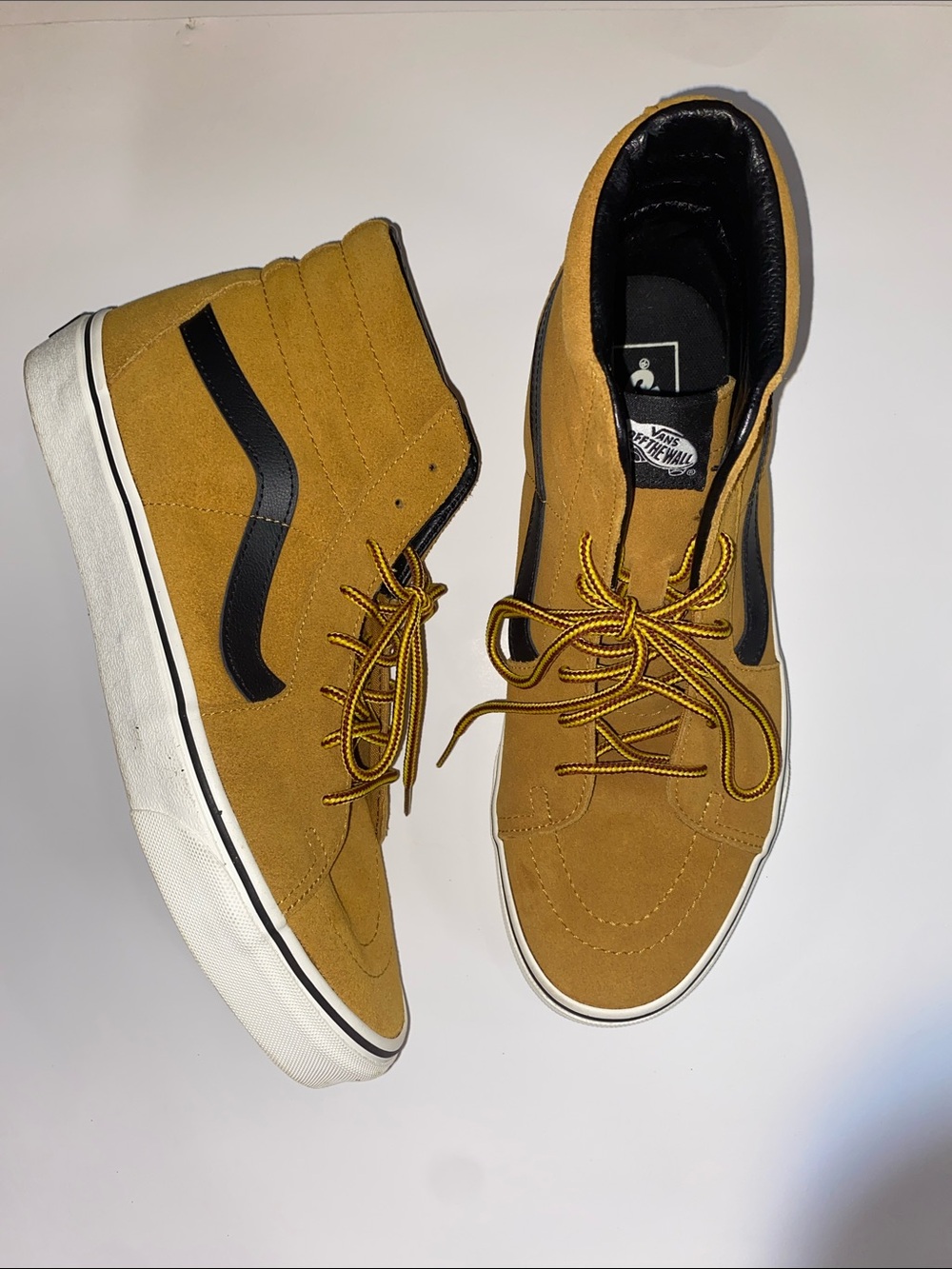 Vans Men's Mid-Top Suede Sneakers in Mustard with Black Stripe